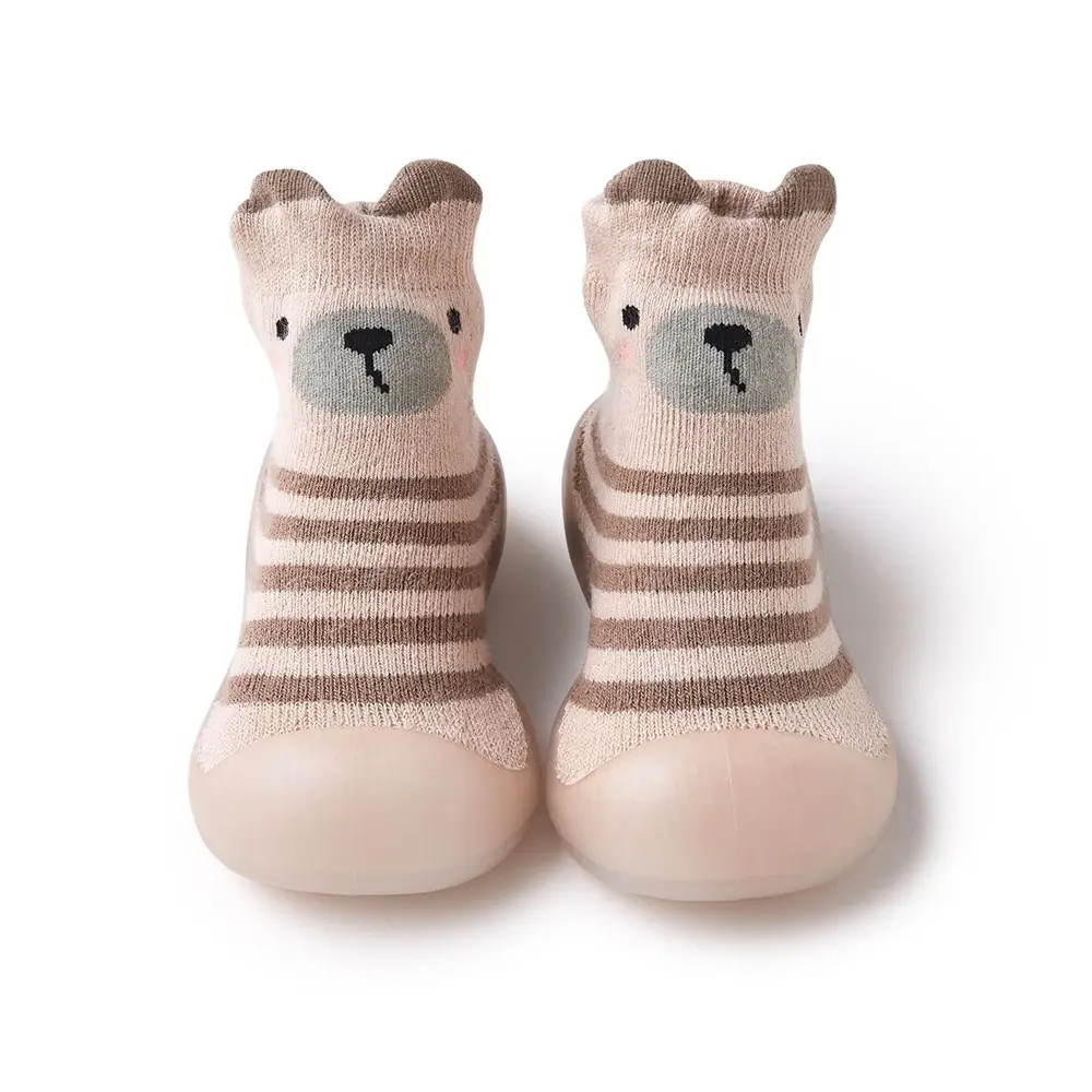 Baby Teddy Bear Non-Slip Socks Beige Striped - Image 16
