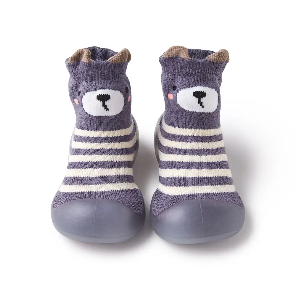 Baby Teddy Bear Non-Slip Socks Beige Striped - Image 18