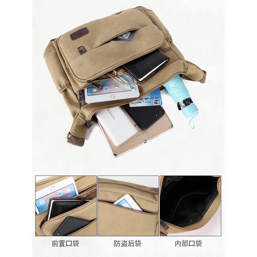 Men's Canvas Shoulder Bag Waterproof Crossbody Travel Bag