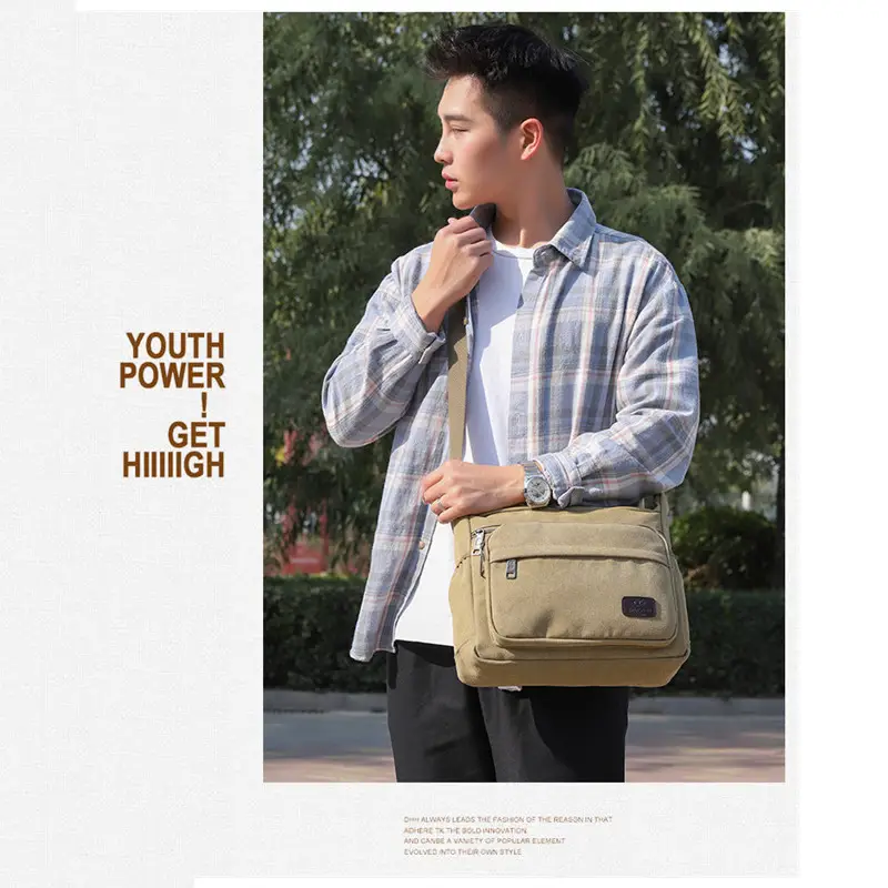 Men's Canvas Shoulder Bag Waterproof Crossbody Travel Bag