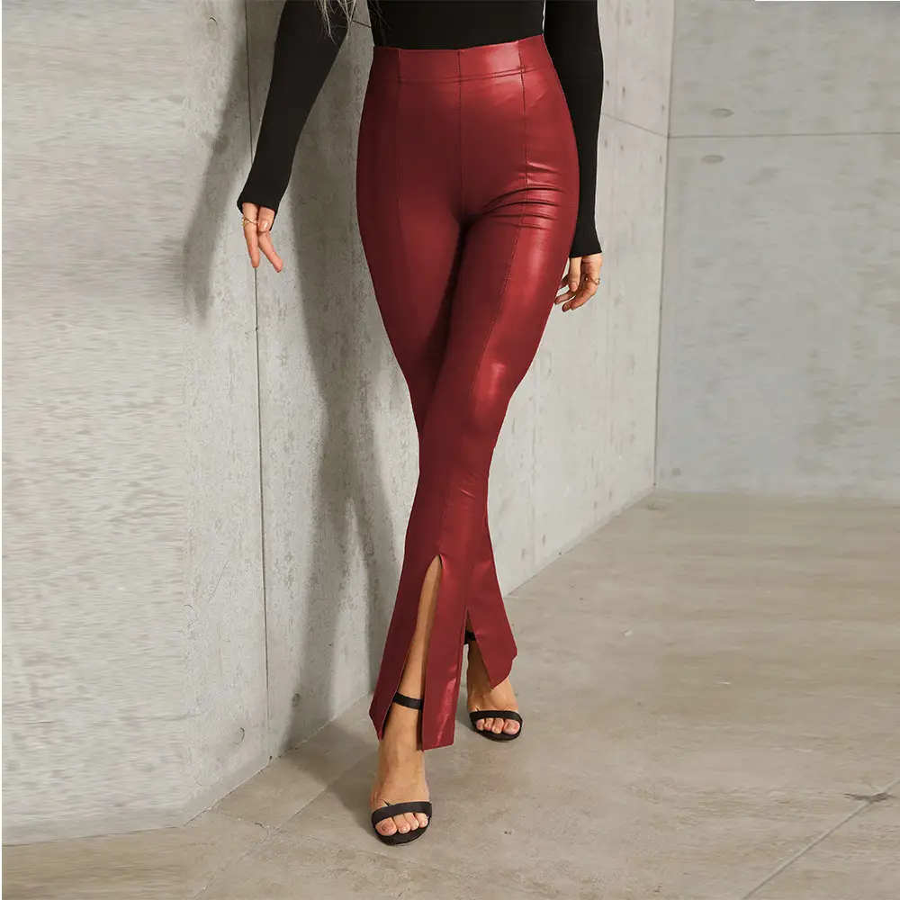 Sexy PU Leather High Waist Split Pants Women Large