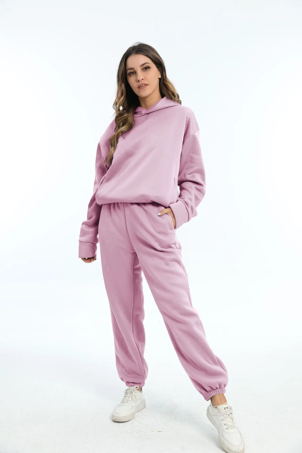 Women's White Hoodie Pants Set Winter Casual Two-Piece - Image 11