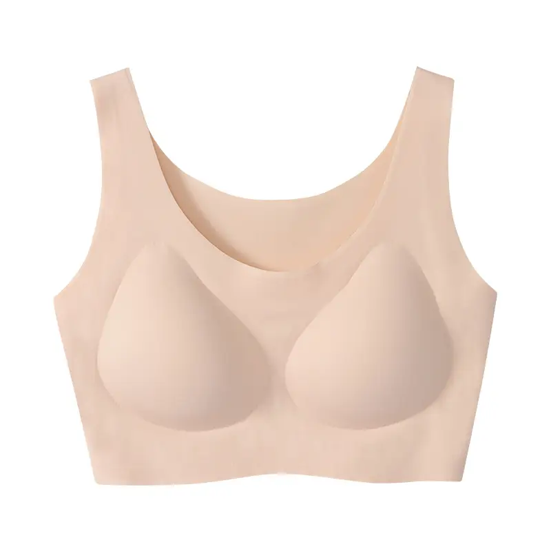 Shimi Traceless Vest Latex Bra Gloss One-piece Sleeping Comfortable Breathable Sports Large Size Underwear for Women