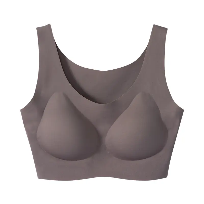 Shimi Traceless Vest Latex Bra Gloss One-piece Sleeping Comfortable Breathable Sports Large Size Underwear for Women