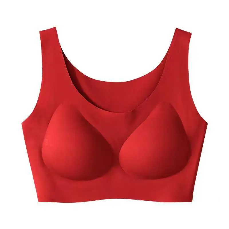 Shimi Traceless Vest Latex Bra Gloss One-piece Sleeping Comfortable Breathable Sports Large Size Underwear for Women
