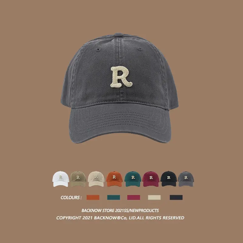 2025 R Letter Pure Cotton Baseball Caps K-Style Men Women Summer Sunshade - Image 23