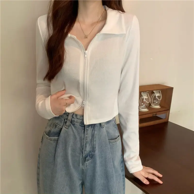 Black Zipper Slim Fit Top for Women - Image 6
