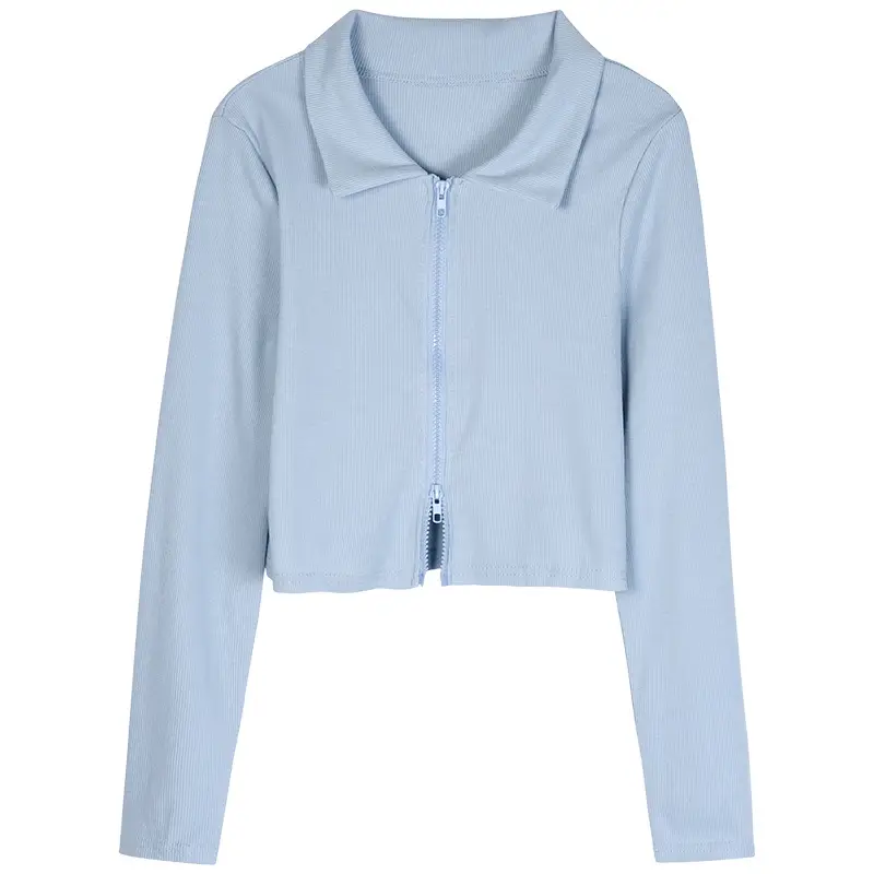 Black Zipper Slim Fit Top for Women - Image 9
