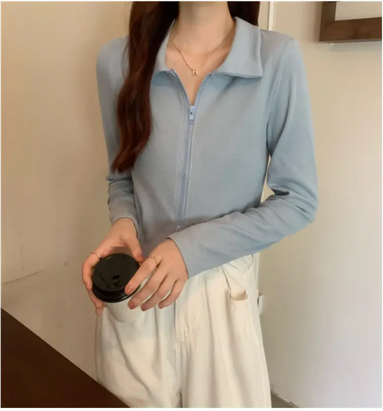 Black Zipper Slim Fit Top for Women — feature 10