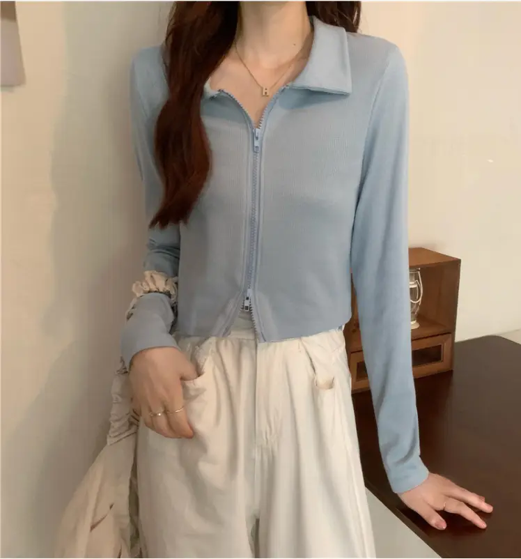 Black Zipper Slim Fit Top for Women — feature 11