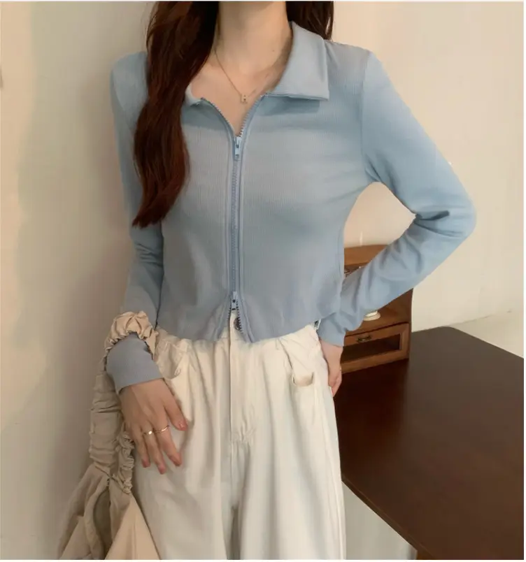 Black Zipper Slim Fit Top for Women — feature 12