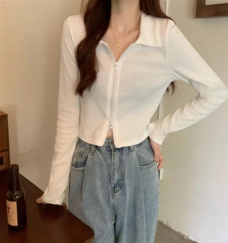 Black Zipper Slim Fit Top for Women — feature 13