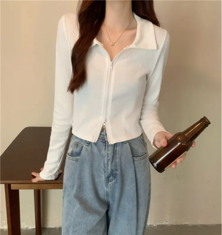 Black Zipper Slim Fit Top for Women — feature 14