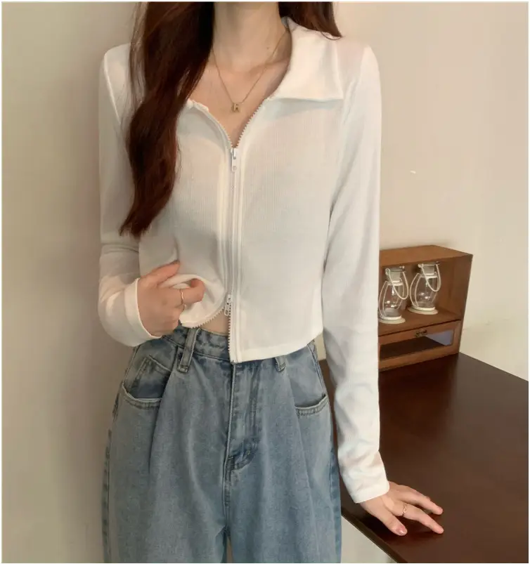 Black Zipper Slim Fit Top for Women — feature 16