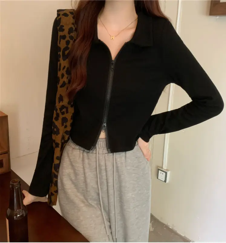 Black Zipper Slim Fit Top for Women — feature 17