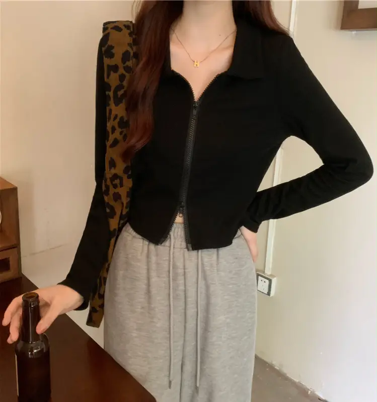 Black Zipper Slim Fit Top for Women — feature 18