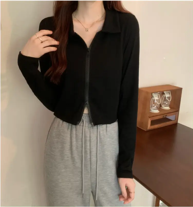 Black Zipper Slim Fit Top for Women — feature 19
