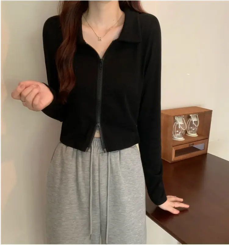 Black Zipper Slim Fit Top for Women — feature 20
