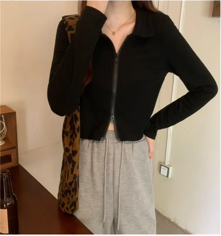 Black Zipper Slim Fit Top for Women — feature 21