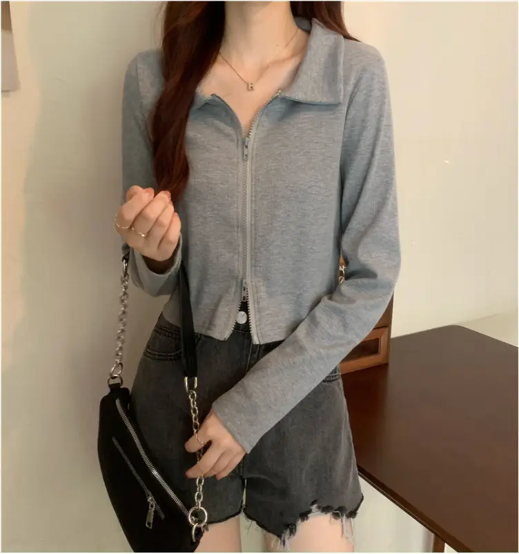 Black Zipper Slim Fit Top for Women — feature 22