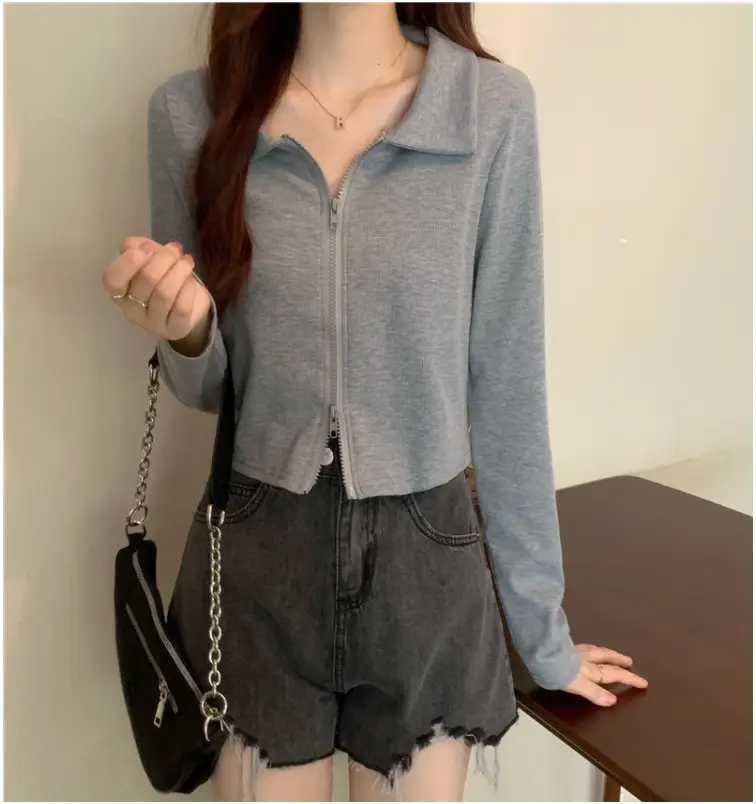 Black Zipper Slim Fit Top for Women — feature 24