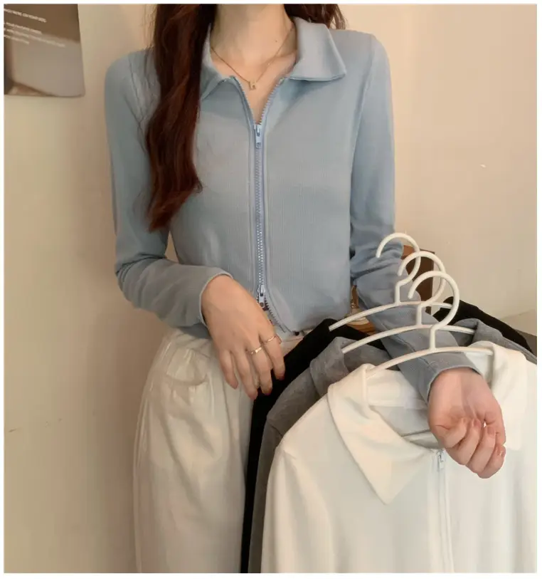 Black Zipper Slim Fit Top for Women — feature 6