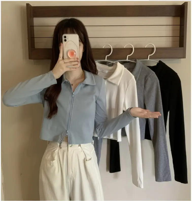 Black Zipper Slim Fit Top for Women — feature 7