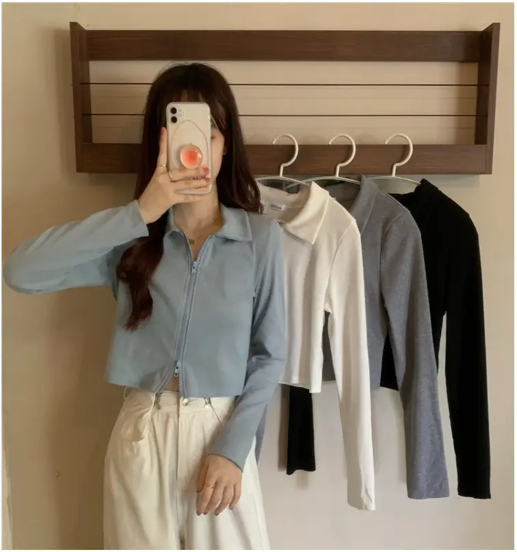 Black Zipper Slim Fit Top for Women — feature 8