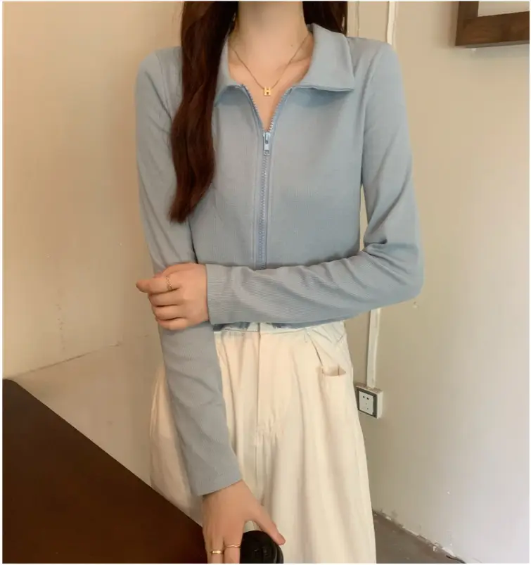 Black Zipper Slim Fit Top for Women — feature 9