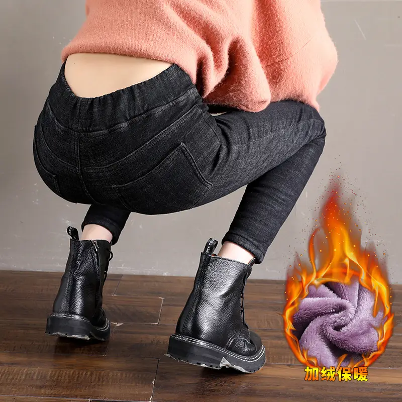 Fleece Lined High Waist Jeans Women 2021 Winter Slimming - Image 3