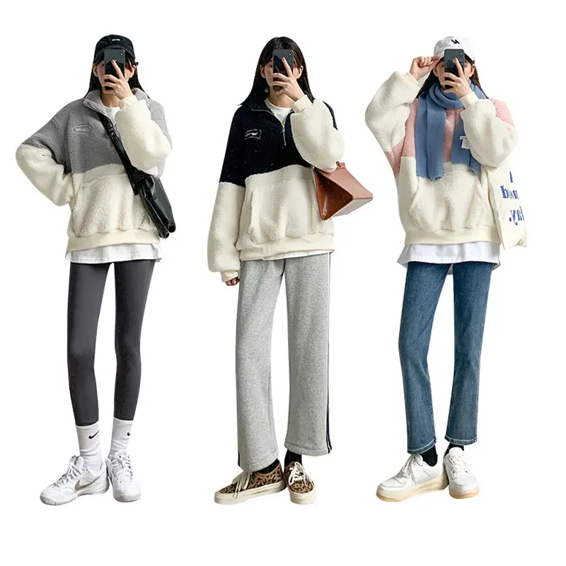 Women Crossbody Sweatshirt Set Velvet Collar Plus Size - Image 5
