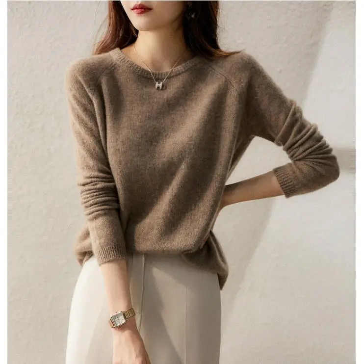 Women Korean Style Loose Wool Pullover Light Green - Image 8