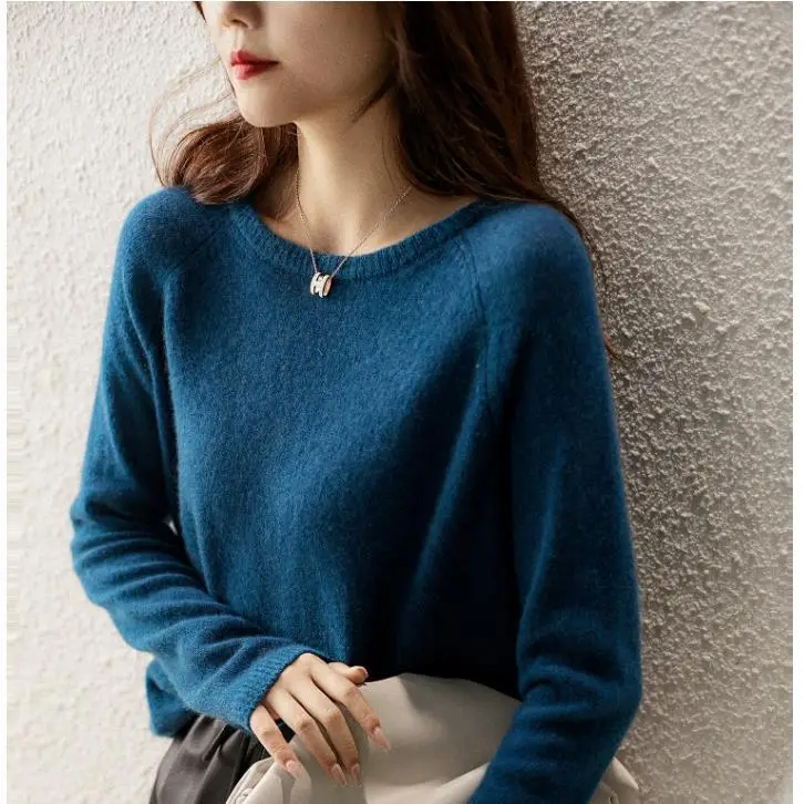 Women Korean Style Loose Wool Pullover Light Green - Image 5