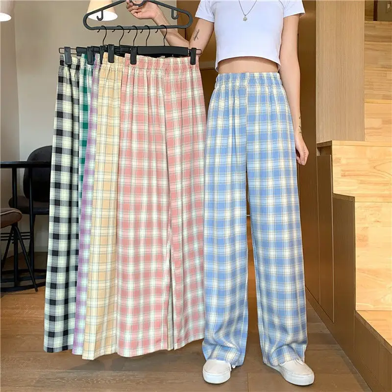 Women Plaid Wide Leg Pants High Waist Casual Wear - Image 17
