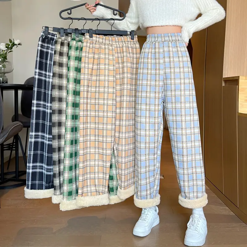 Women Plaid Wide Leg Pants High Waist Casual Wear - Image 18