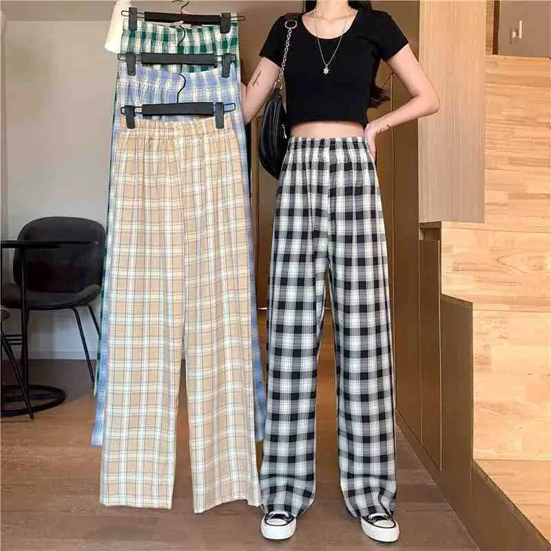 Women Plaid Wide Leg Pants High Waist Casual Wear - Image 19