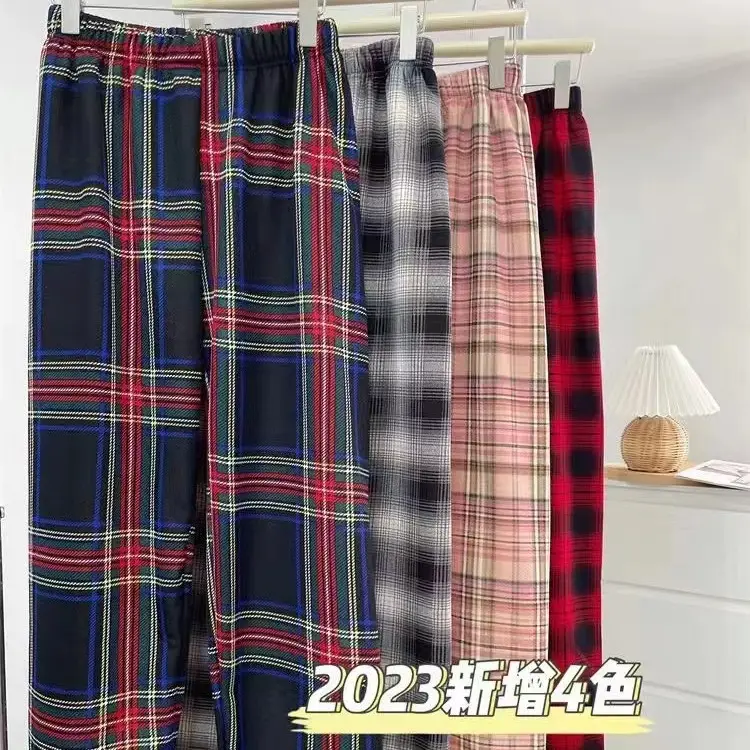 Women Plaid Wide Leg Pants High Waist Casual Wear - Image 20