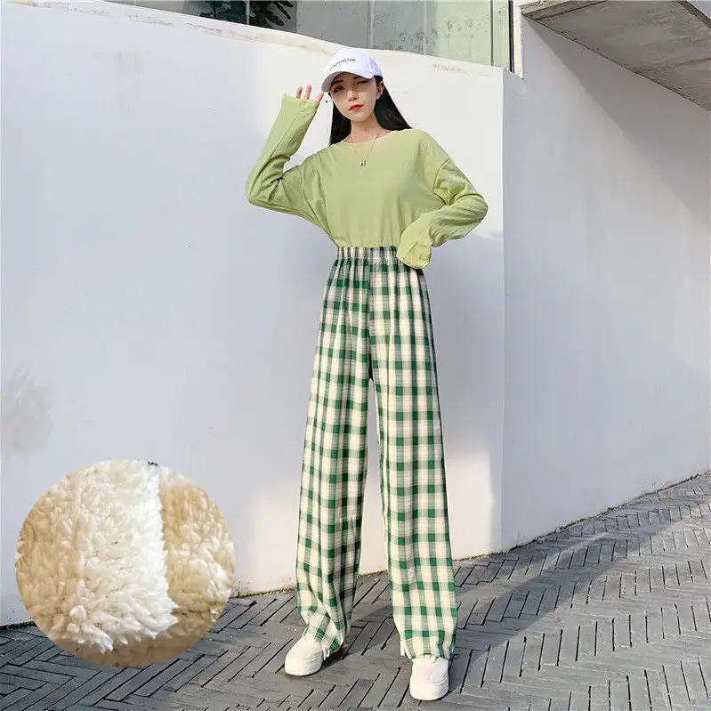 GREEN CHECK fleece-lined
