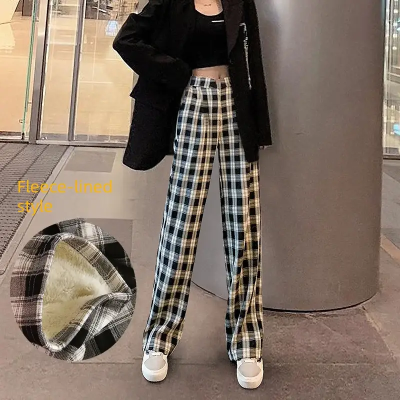 Women Plaid Wide Leg Pants High Waist Casual Wear - Image 10