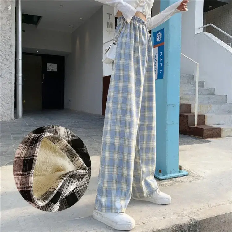 Women Plaid Wide Leg Pants High Waist Casual Wear - Image 12