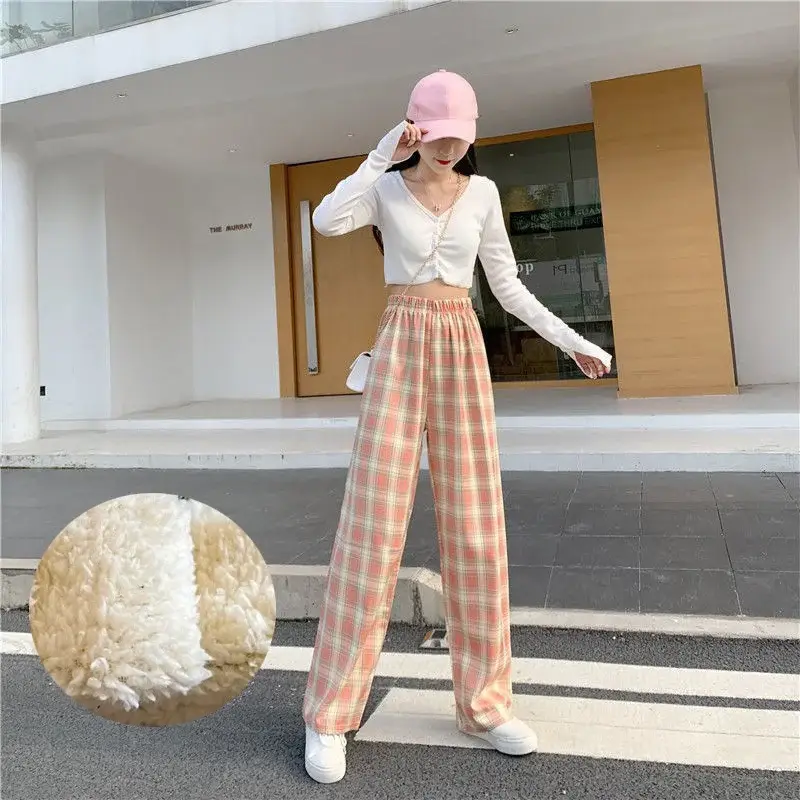 Women Plaid Wide Leg Pants High Waist Casual Wear - Image 13