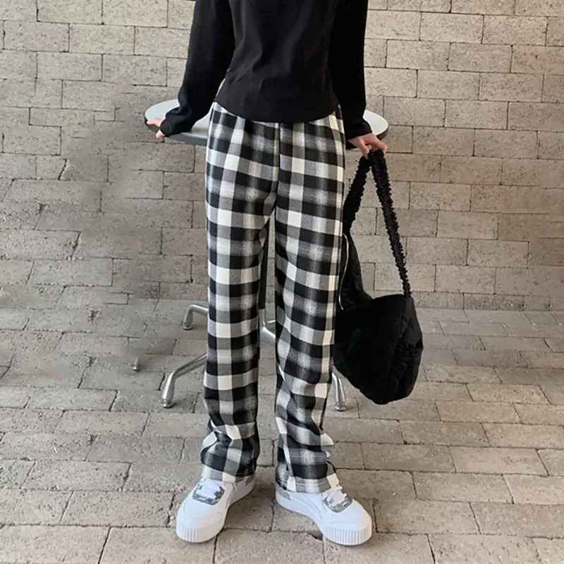 Women Plaid Wide Leg Pants High Waist Casual Wear - Image 14
