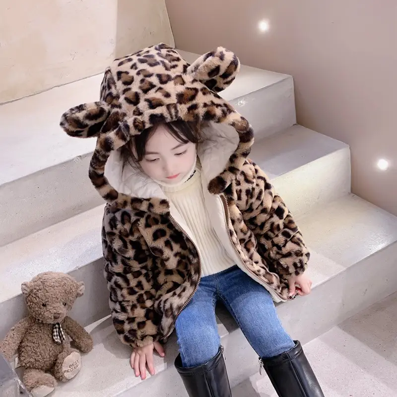 Girls Leopard Print Wool Sweater Winter Outfit - Image 3