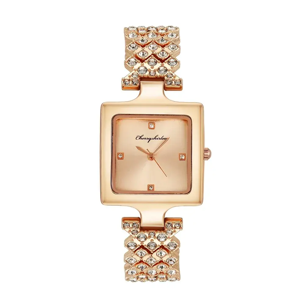 Diamond Encrusted Women's Quartz Watch Rose Gold Chain
