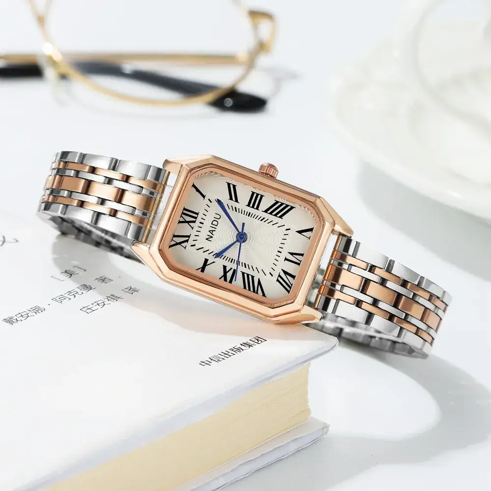 Women's Rose Gold Roman Dial Watch with Bracelet Set