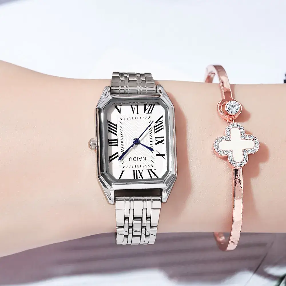Women's Rose Gold Roman Dial Watch with Bracelet Set