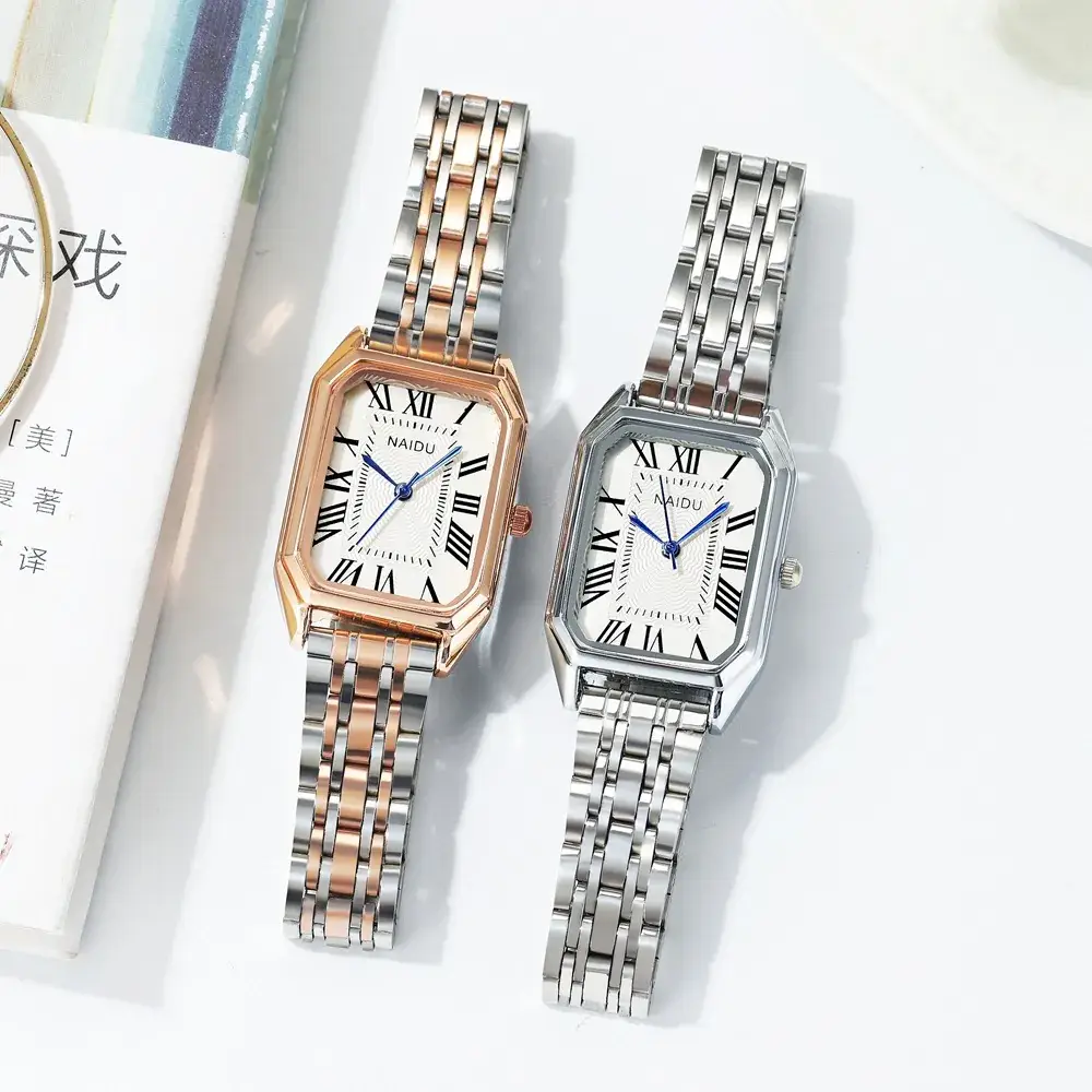 Women's Rose Gold Roman Dial Watch with Bracelet Set