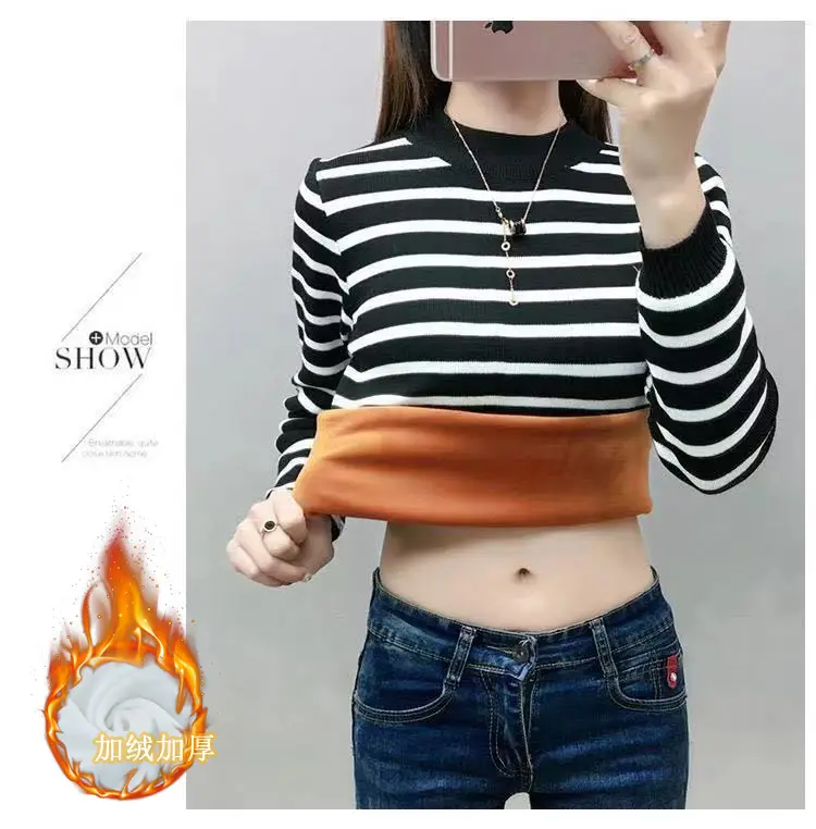 2022 Fleece Striped Gold Velvet T-Shirt for Women — feature 2