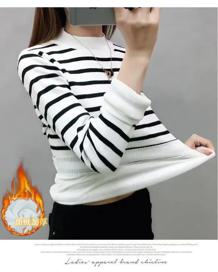 2022 Fleece Striped Gold Velvet T-Shirt for Women — feature 5
