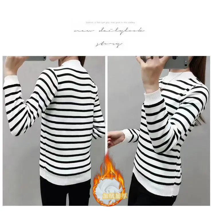 2022 Fleece Striped Gold Velvet T-Shirt for Women — feature 6